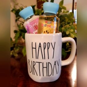 Rae Dunn Happy Birthday Mug with Bath and Body Works Birthday Frosted Vanilla